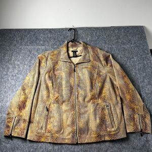Dialogue Snake Print Zip Up Gold & Brown Jacket Coat Blazer Women’s Size 2X